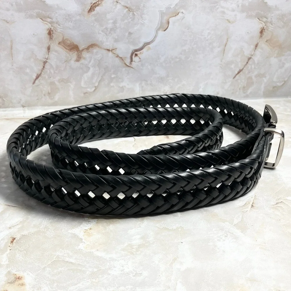 Dockers Belt Mens Size XL 42-44 Black Braided Fully Adjustable Tarnished Buckle